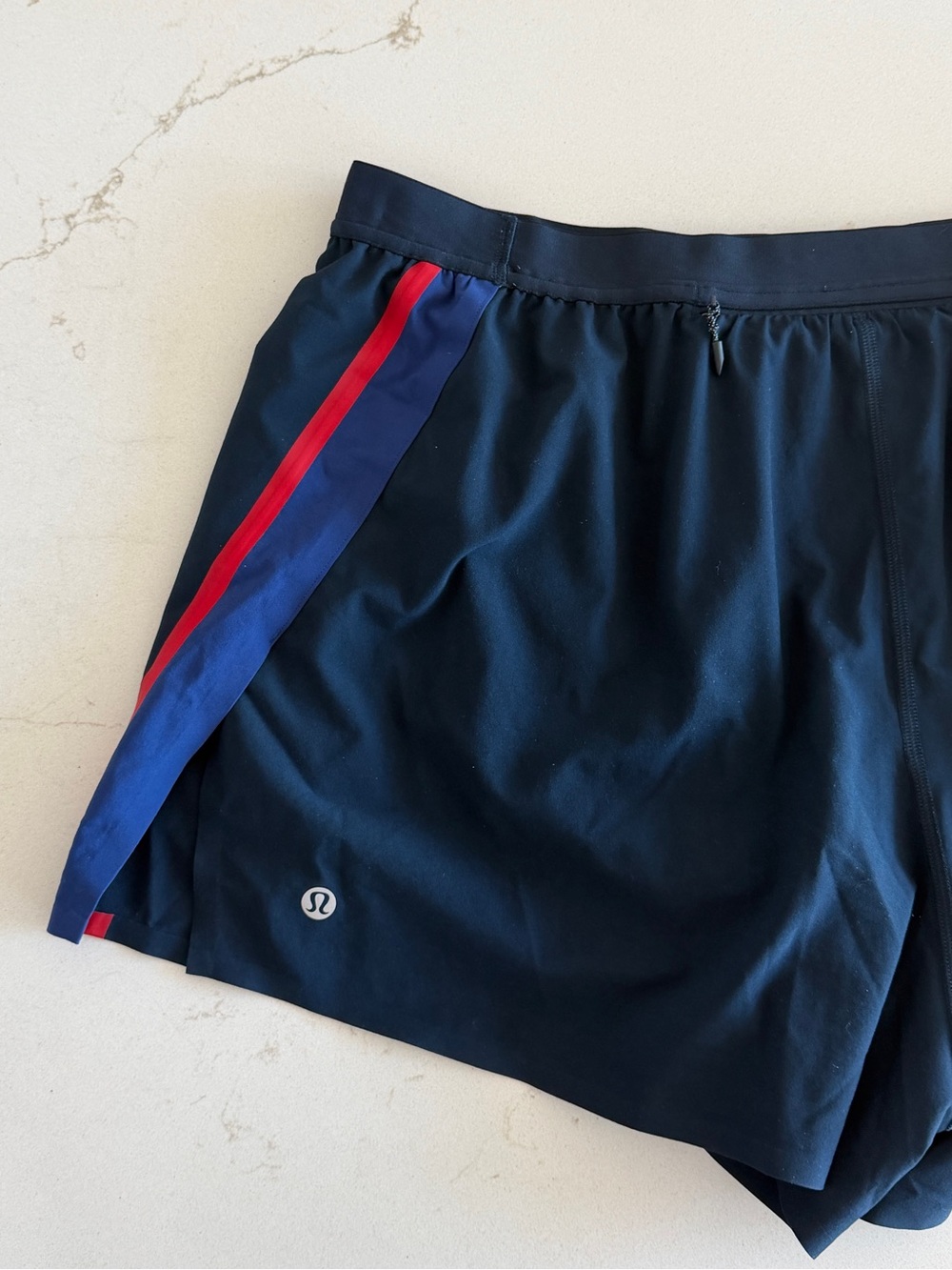 lululemon athletica Black Athletic Shorts with Blue and Red Side Stripe - Picture 4 of 4